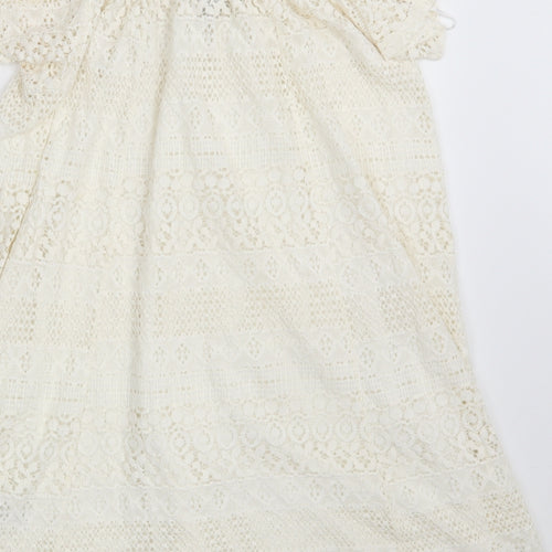 Topshop Womens Ivory Floral Cotton A-Line  Size 6  Boat Neck