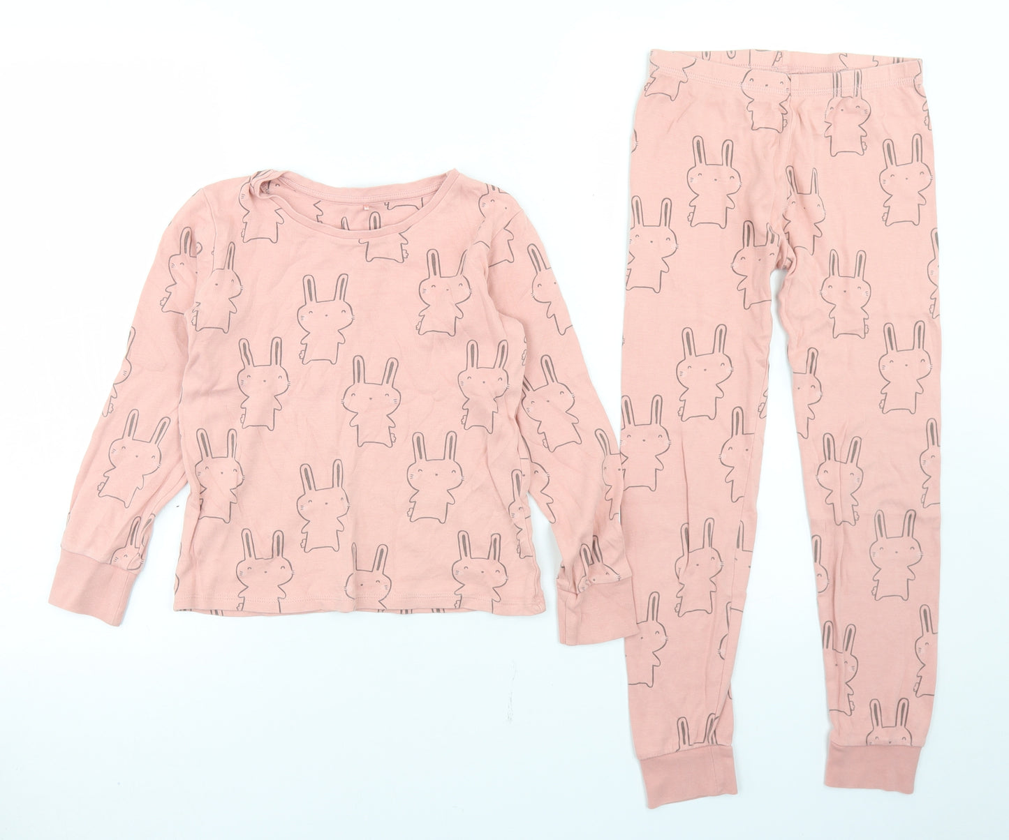 George Girls Pink Geometric Cotton Top Pyjama Set Size 7-8 Years   - Rabbit print