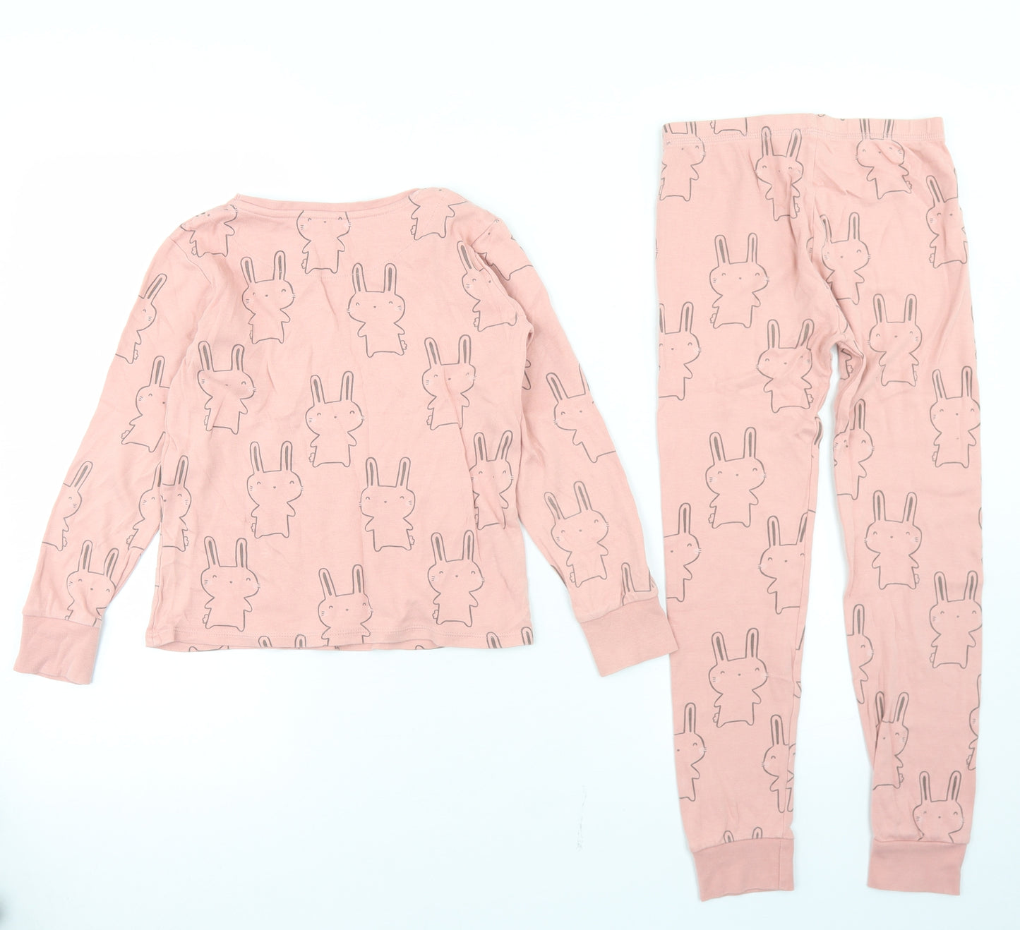 George Girls Pink Geometric Cotton Top Pyjama Set Size 7-8 Years   - Rabbit print