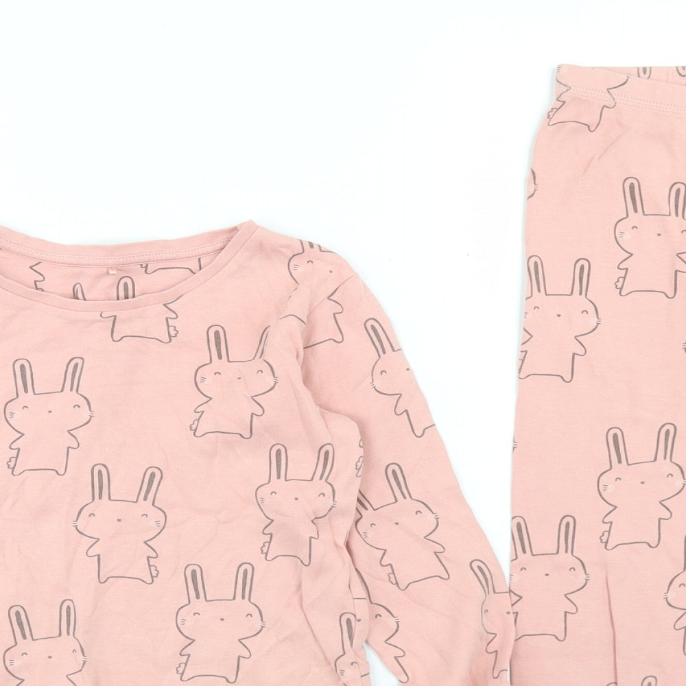 George Girls Pink Geometric Cotton Top Pyjama Set Size 7-8 Years   - Rabbit print