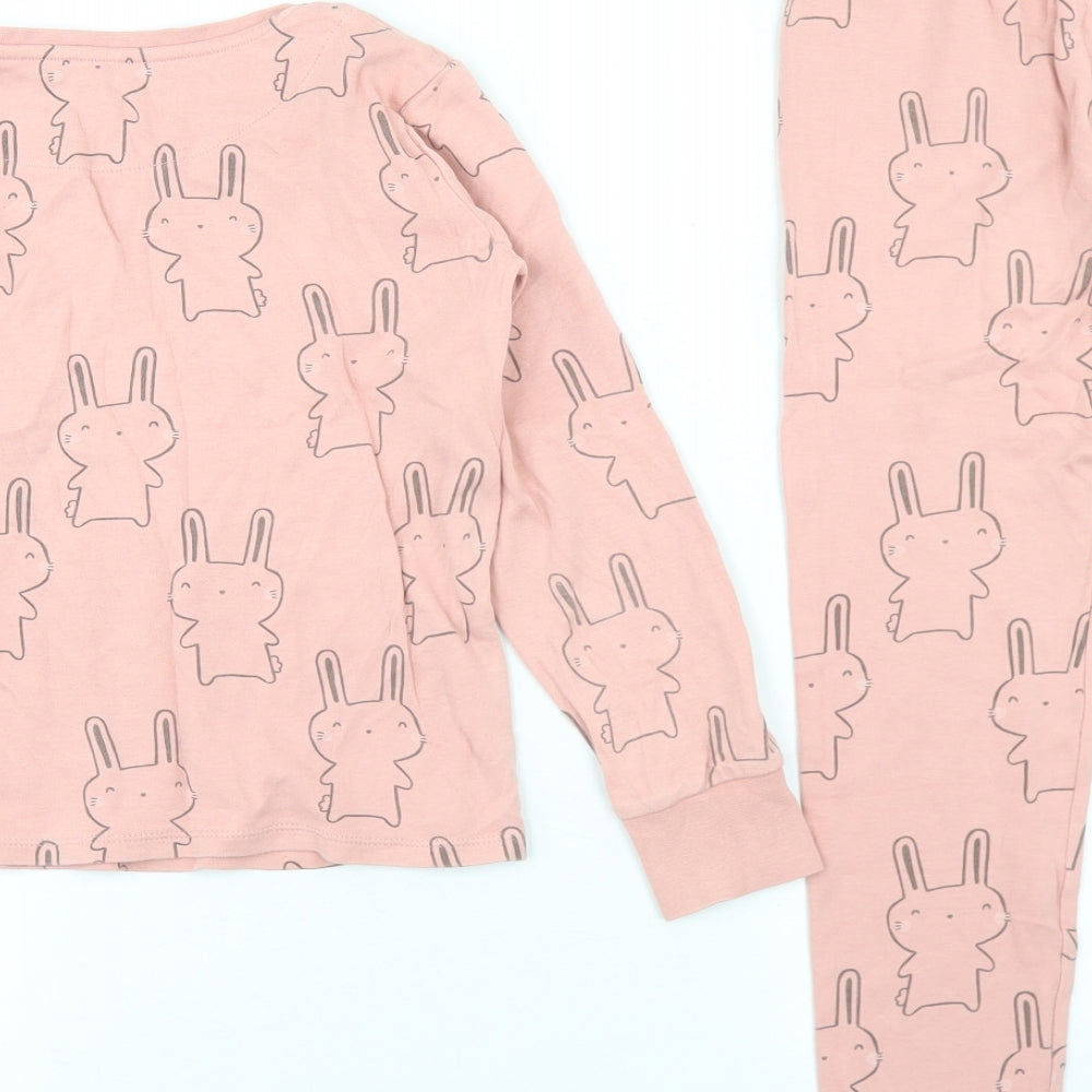 George Girls Pink Geometric Cotton Top Pyjama Set Size 7-8 Years   - Rabbit print