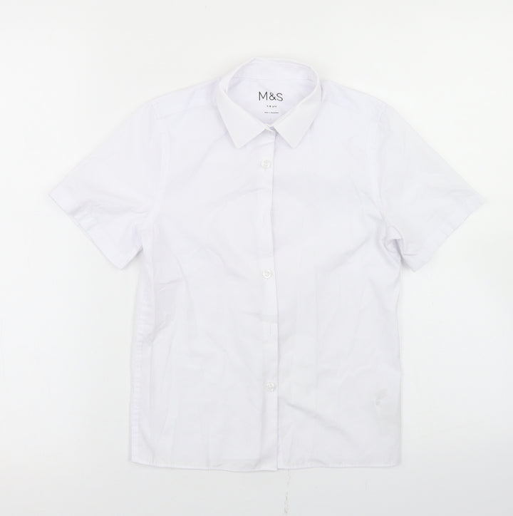 Marks and Spencer Boys White Polyester Basic Button-Up Size 7-8 Years Collared Button - School Wear