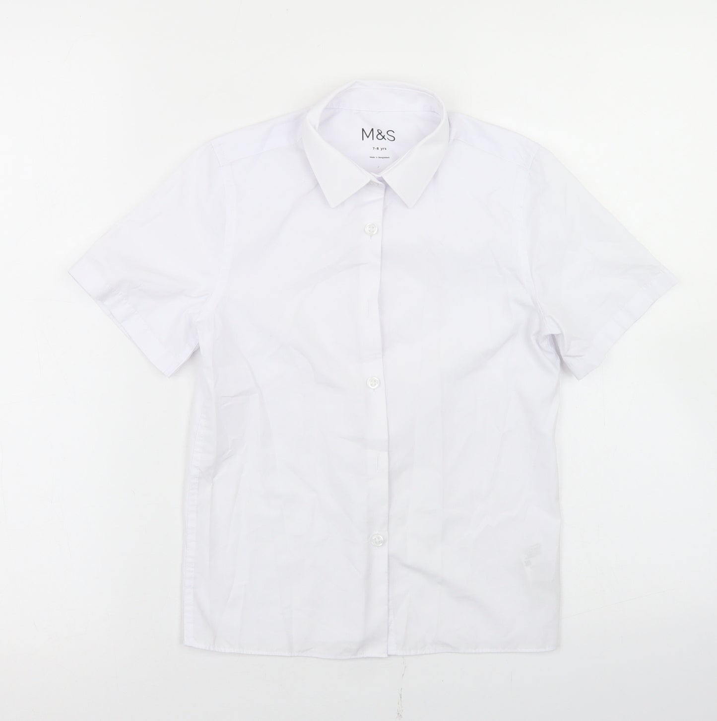 Marks and Spencer Boys White  Polyester Basic Button-Up Size 7-8 Years Collared Button - School Wear