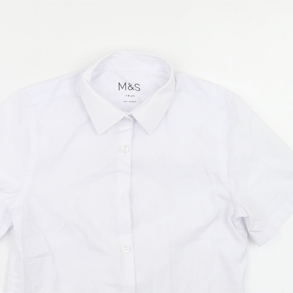 Marks and Spencer Boys White  Polyester Basic Button-Up Size 7-8 Years Collared Button - School Wear