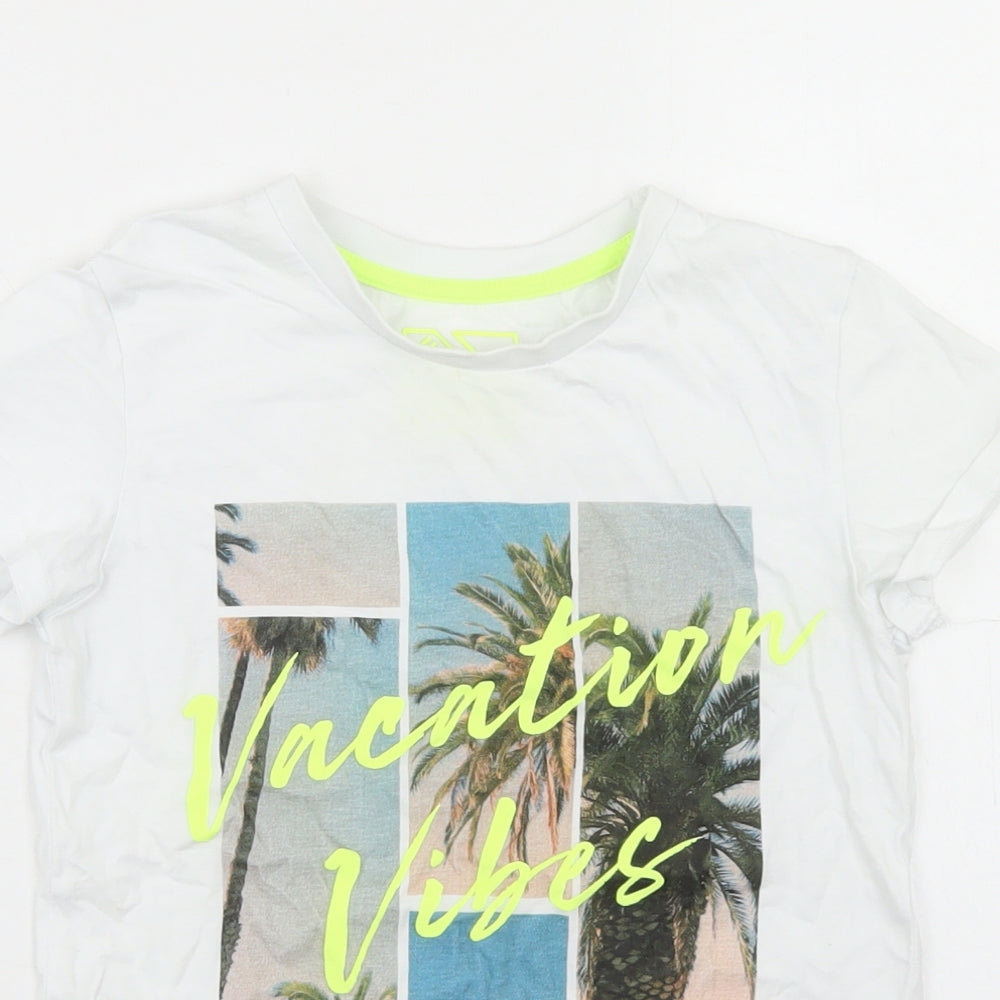 Matalan Boys White  Cotton Basic T-Shirt Size 8 Years Crew Neck  - Vacation Vibes