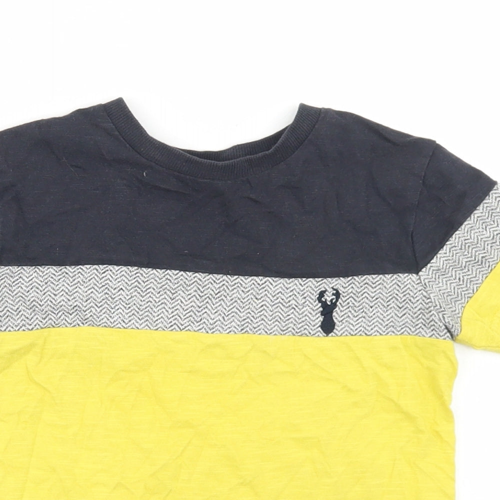 NEXT Boys Yellow Colourblock Cotton Basic T-Shirt Size 3 Years Crew Neck