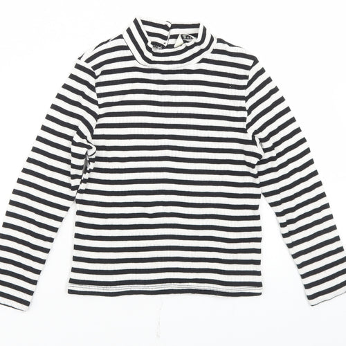 Miss Selfridge Womens White Striped Viscose Cropped T-Shirt Size 4 Mock Neck
