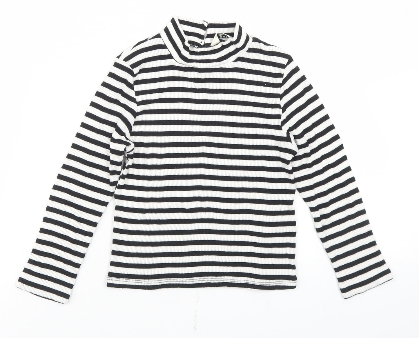 Miss Selfridge Womens White Striped Viscose Cropped T-Shirt Size 4 Mock Neck