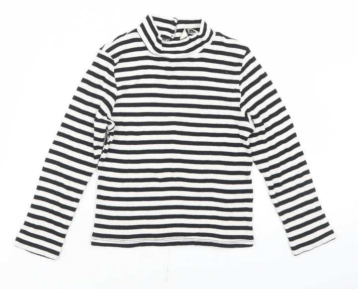 Miss Selfridge Womens White Striped Viscose Cropped T-Shirt Size 4 Mock Neck