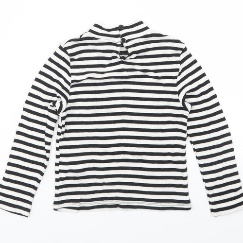 Miss Selfridge Womens White Striped Viscose Cropped T-Shirt Size 4 Mock Neck