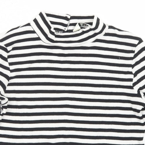 Miss Selfridge Womens White Striped Viscose Cropped T-Shirt Size 4 Mock Neck