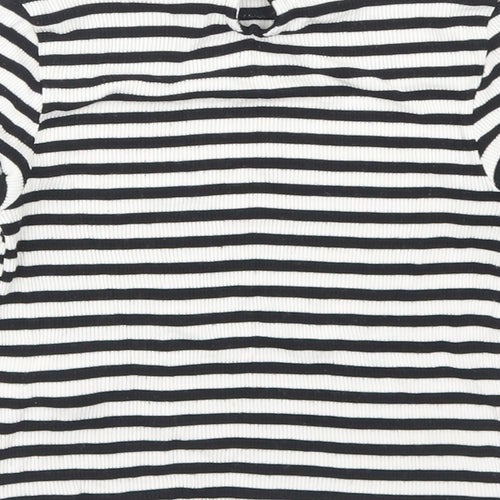 Miss Selfridge Womens White Striped Viscose Cropped T-Shirt Size 4 Mock Neck