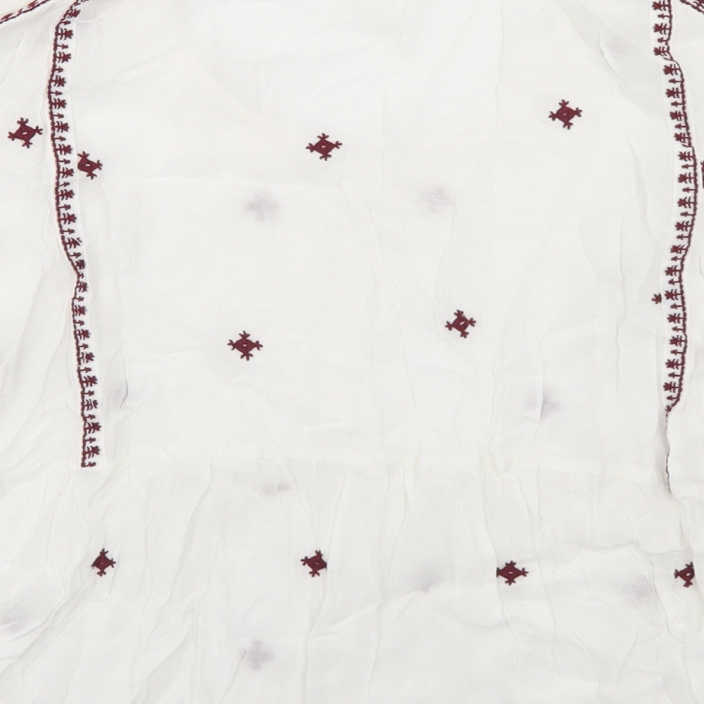 Monsoon Womens White Floral Viscose Basic Blouse Size 14 V-Neck - Flare Sleeve