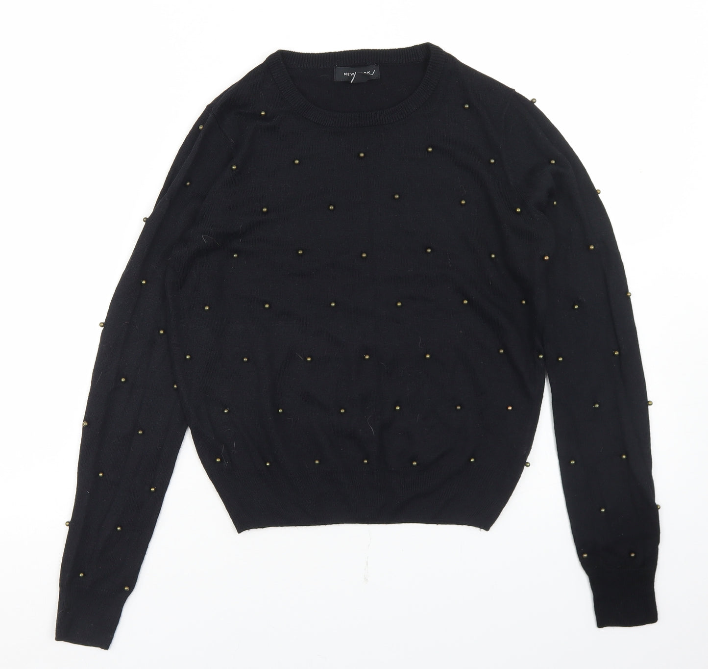 New Look Womens Black Crew Neck  Acrylic Pullover Jumper Size 10