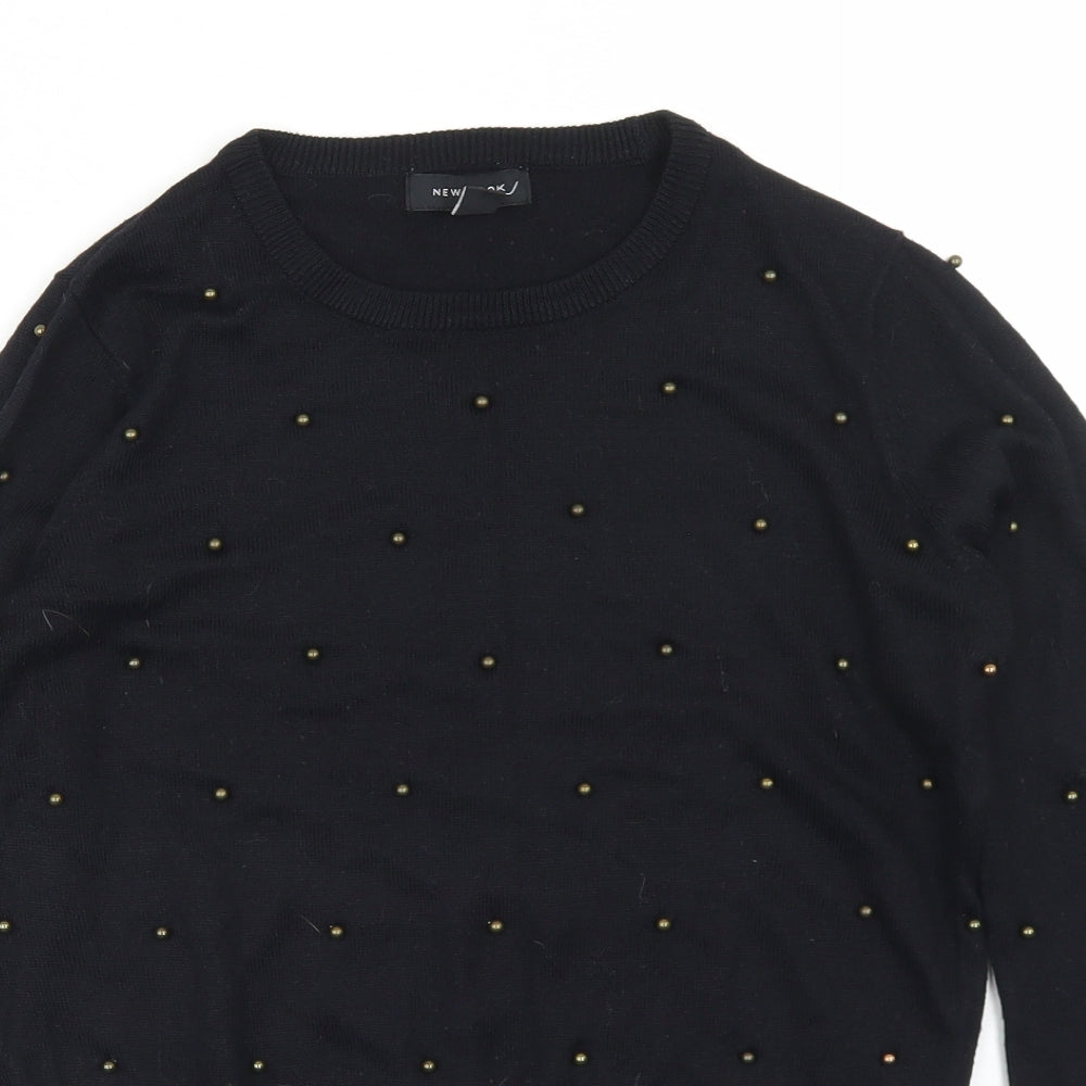 New Look Womens Black Crew Neck  Acrylic Pullover Jumper Size 10