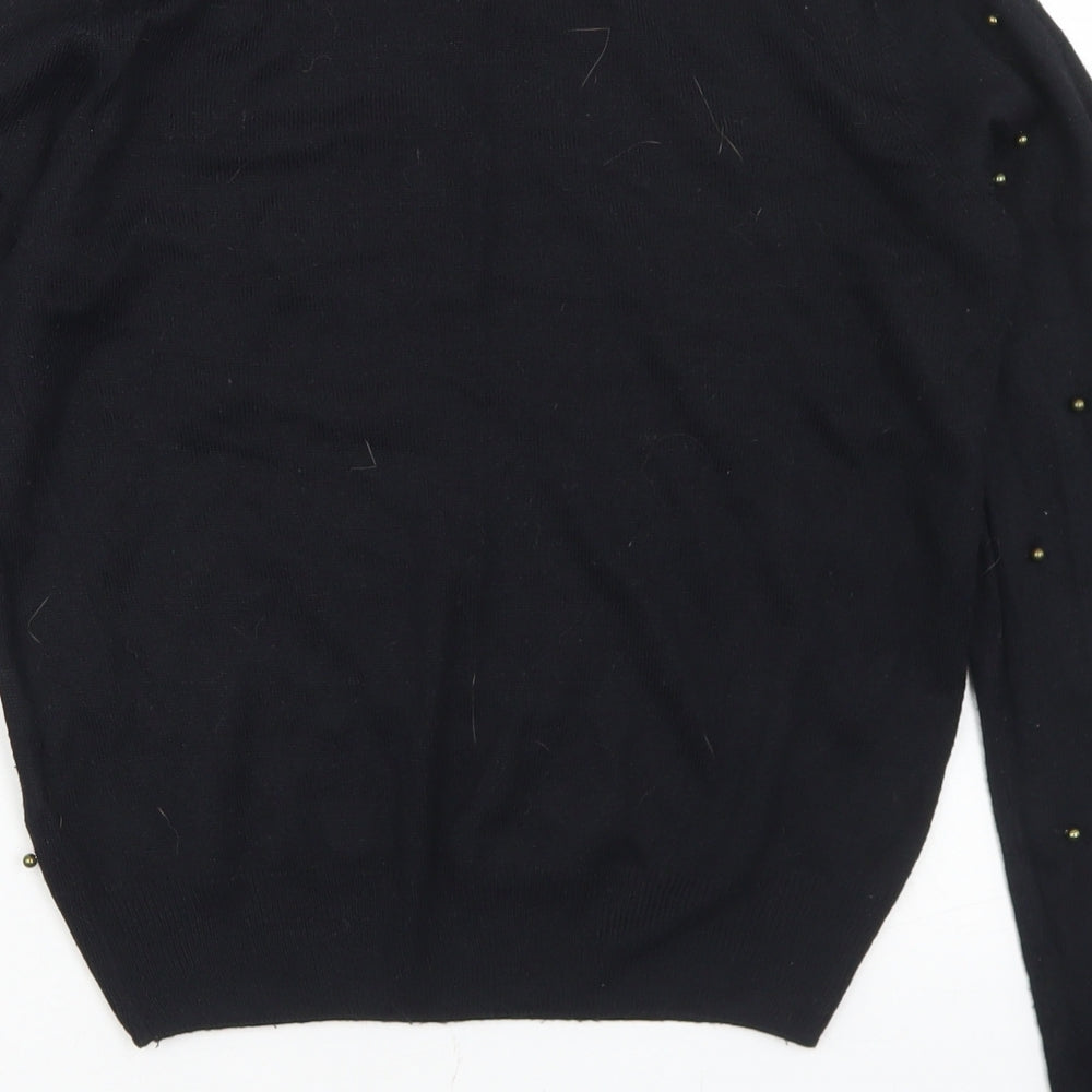 New Look Womens Black Crew Neck  Acrylic Pullover Jumper Size 10