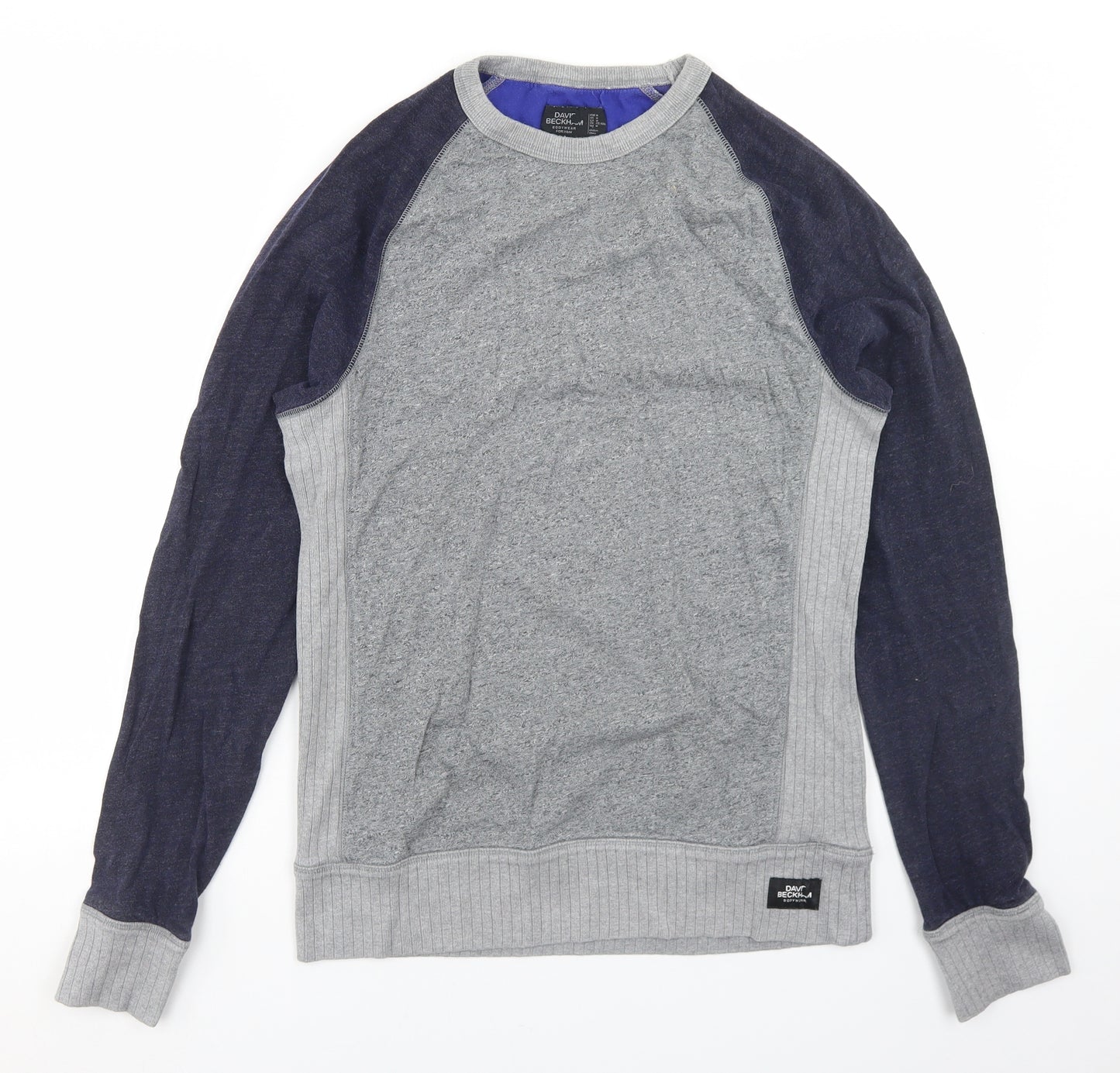 H&M Mens Grey Colourblock Cotton  T-Shirt Size M Crew Neck  - David Beckham
