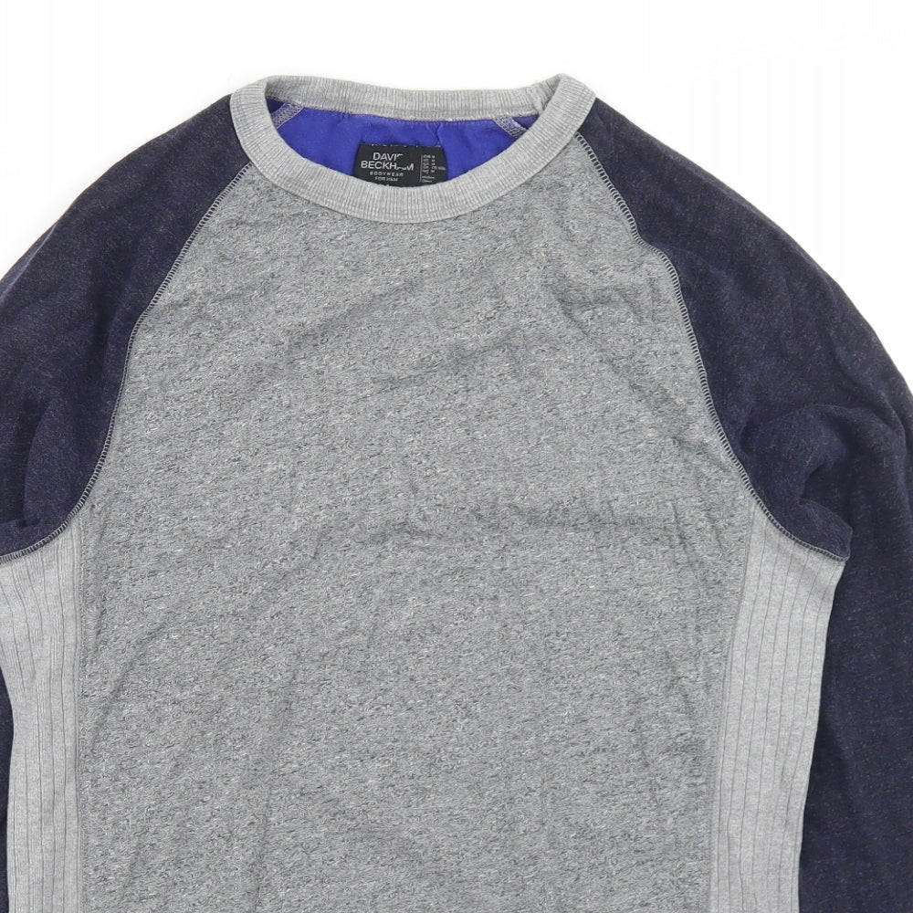 H&M Mens Grey Colourblock Cotton  T-Shirt Size M Crew Neck  - David Beckham