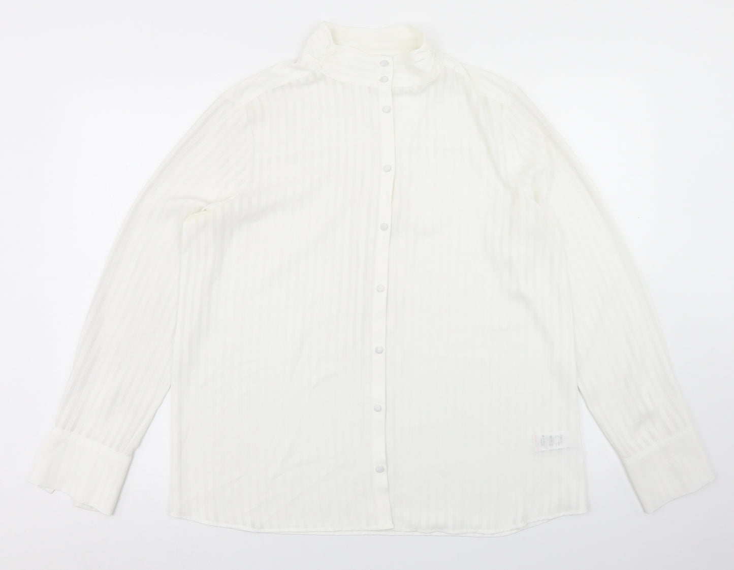 NEXT Womens White Striped Polyester Basic Blouse Size 16 High Neck
