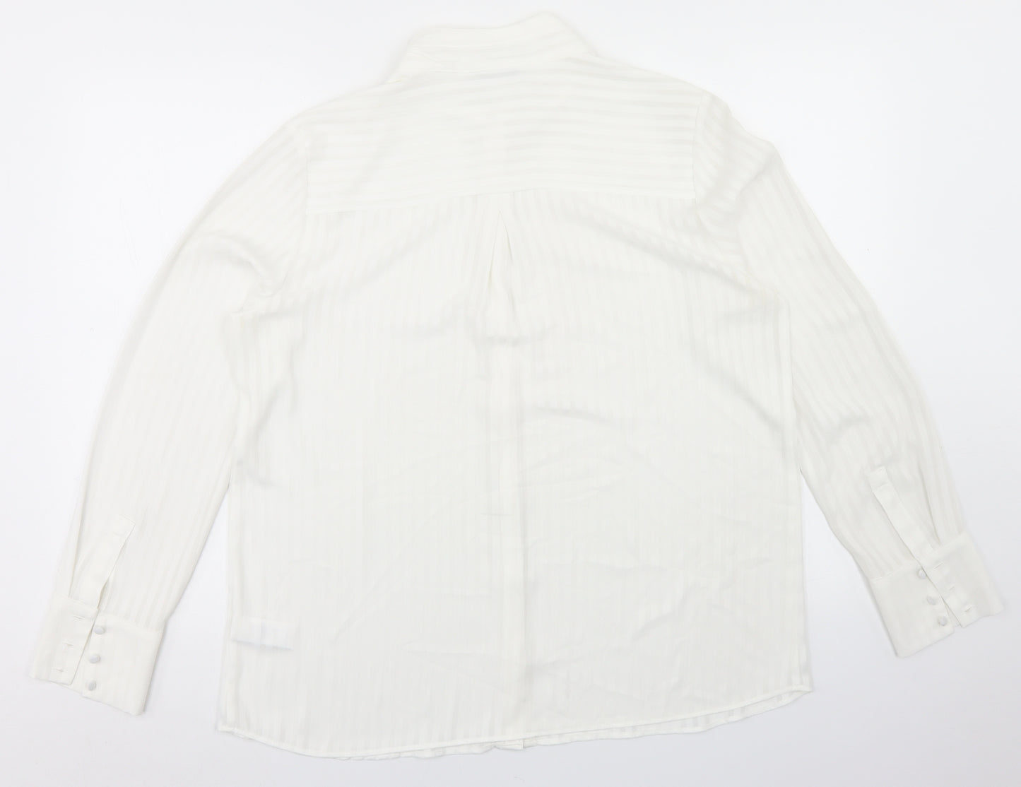 NEXT Womens White Striped Polyester Basic Blouse Size 16 High Neck