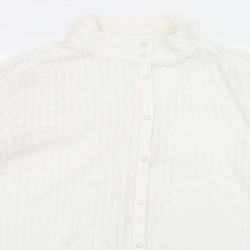 NEXT Womens White Striped Polyester Basic Blouse Size 16 High Neck