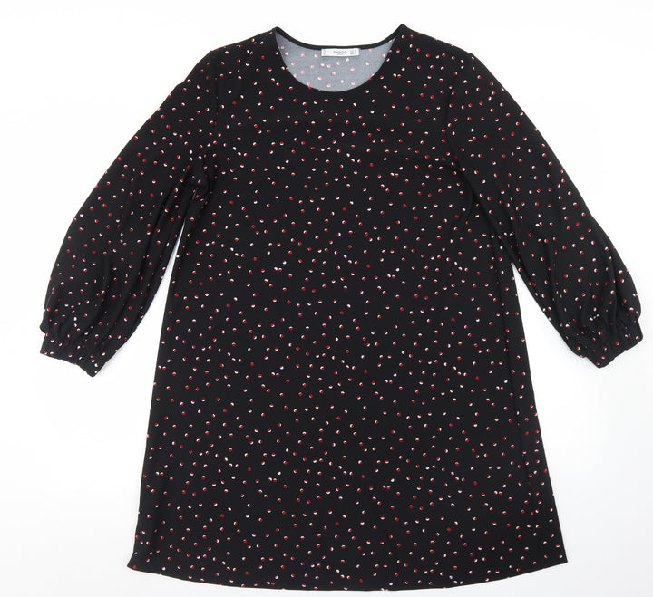 Mango Womens Black Polka Dot Polyester A-Line Size M Round Neck