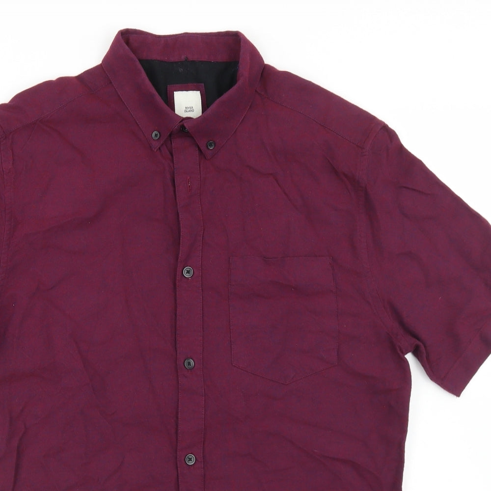 River Island Mens Purple  Cotton  Button-Up Size M Collared Button