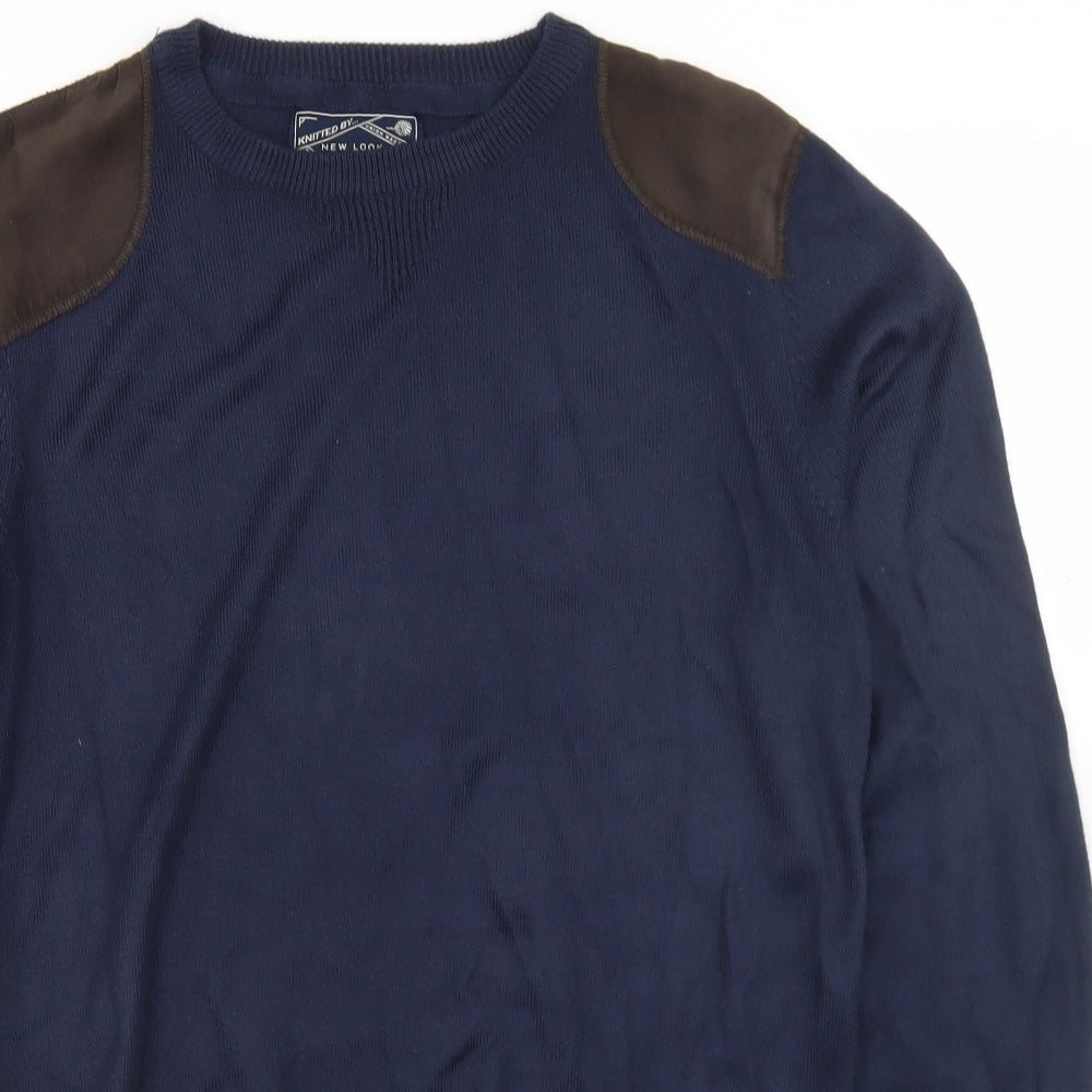 New Look Mens Blue Crew Neck  Acrylic Pullover Jumper Size M