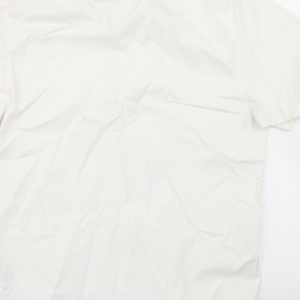 Brave Soul Mens White  Cotton  Button-Up Size L Collared Button