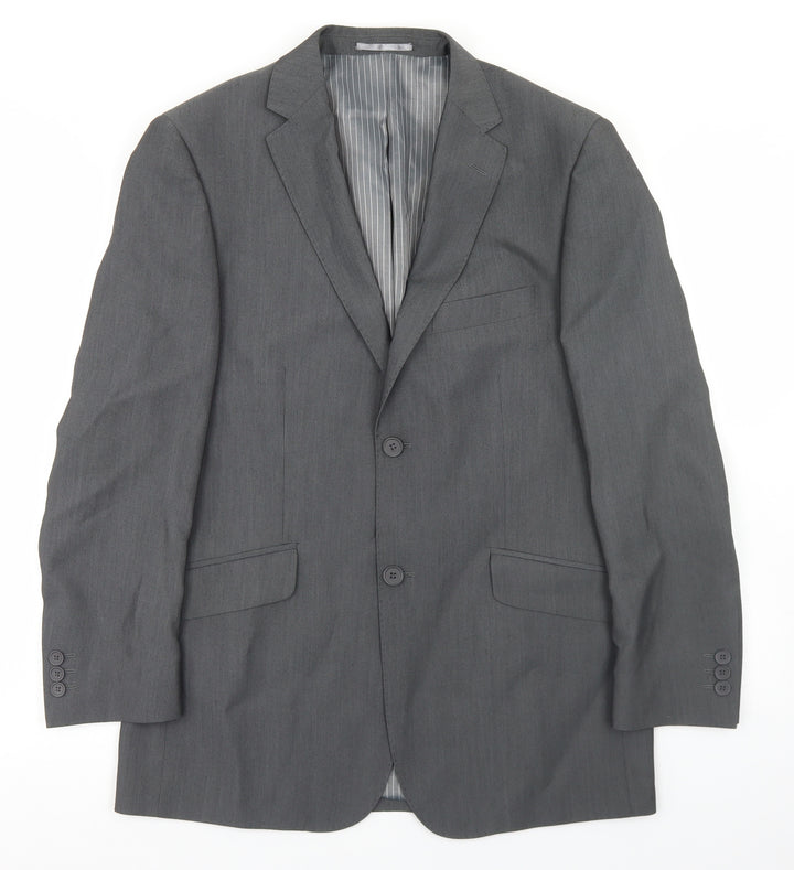 Preworn Mens Grey Polyester Jacket Blazer Size 38