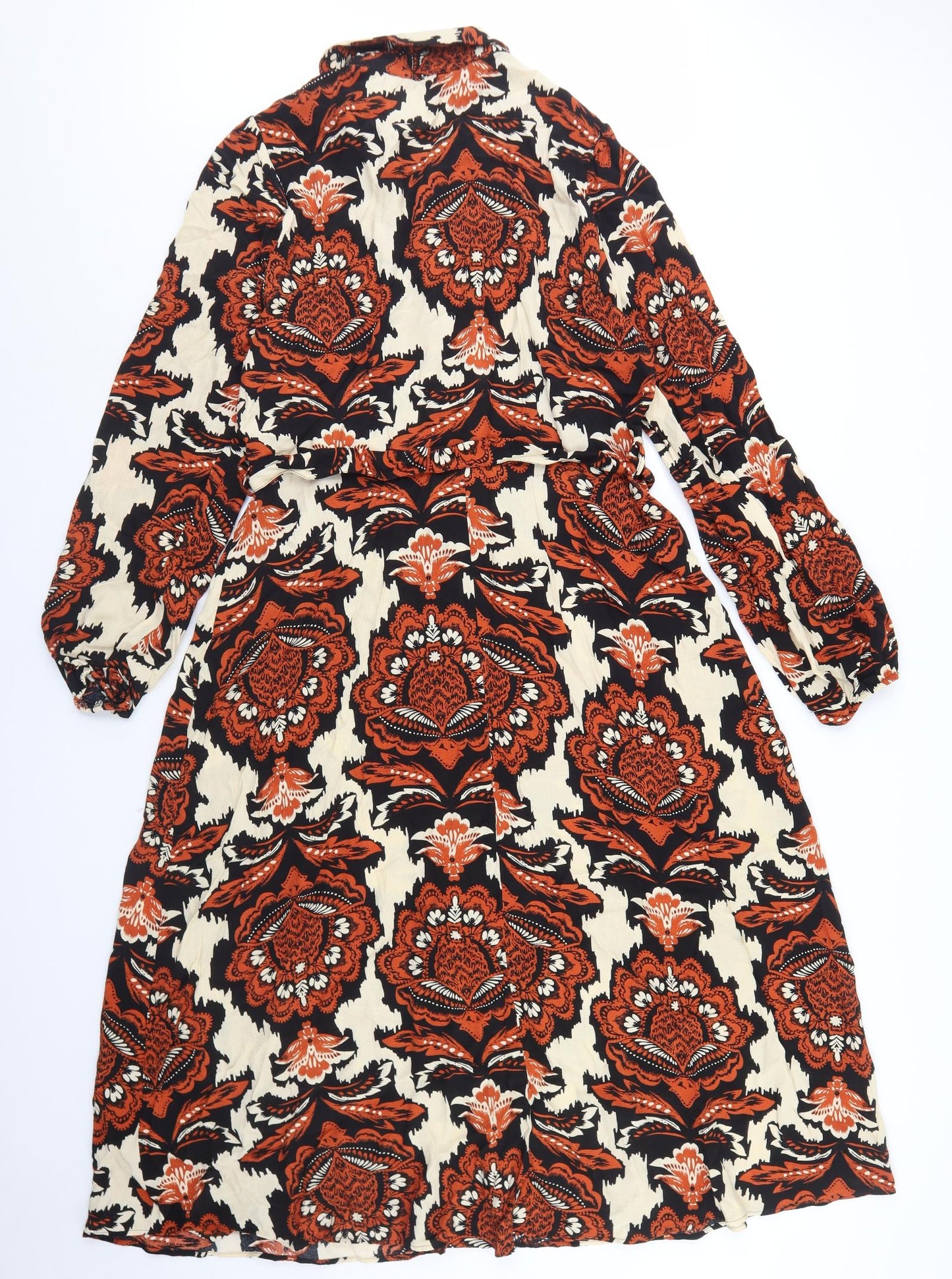 F&F Womens Beige Floral Viscose Shirt Dress  Size 16  Collared Button