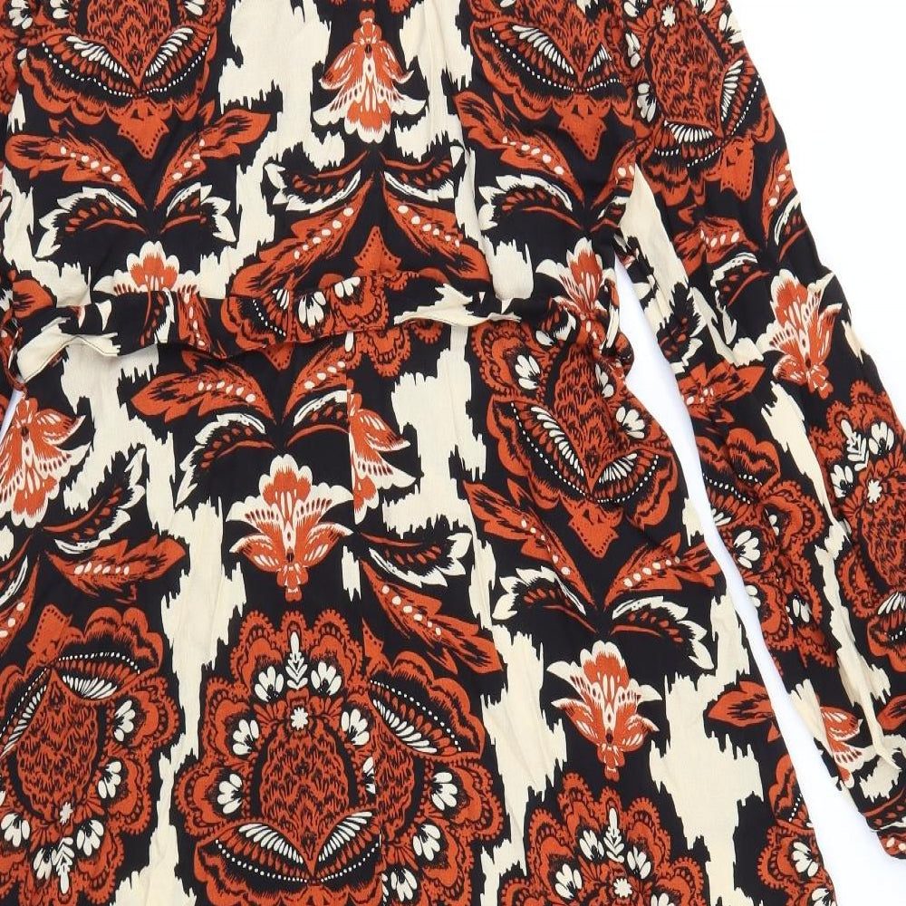 F&F Womens Beige Floral Viscose Shirt Dress  Size 16  Collared Button