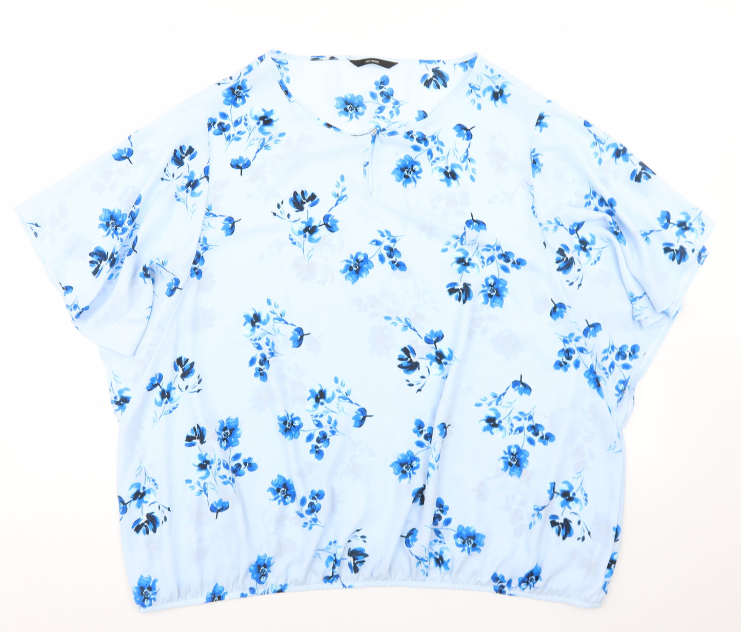 George Womens Blue Floral Polyester Basic Blouse Size 24 Round Neck