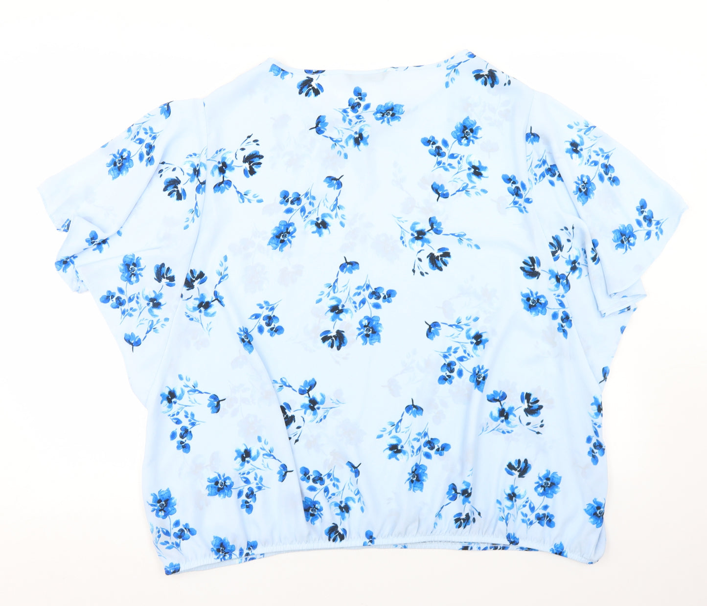 George Womens Blue Floral Polyester Basic Blouse Size 24 Round Neck
