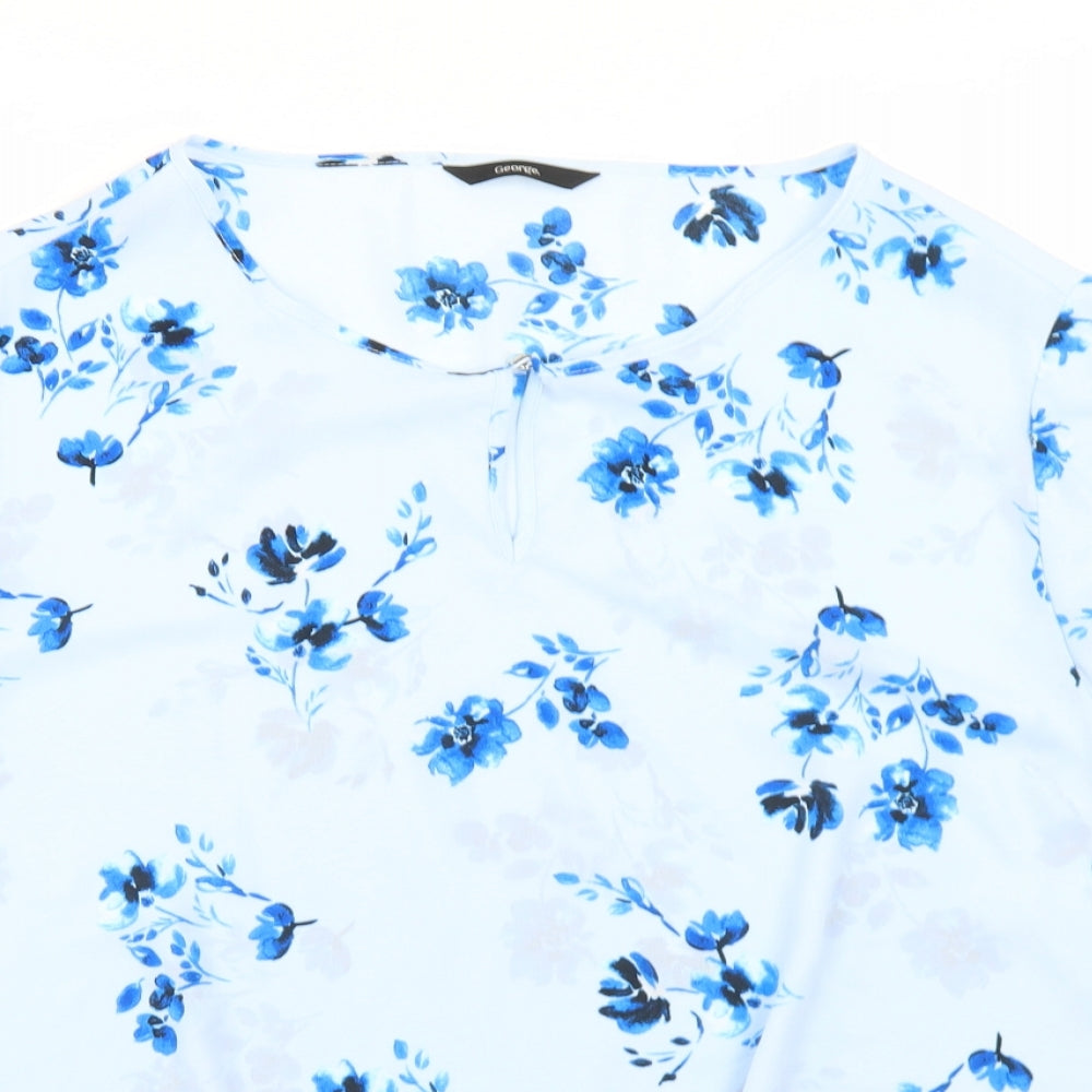 George Womens Blue Floral Polyester Basic Blouse Size 24 Round Neck