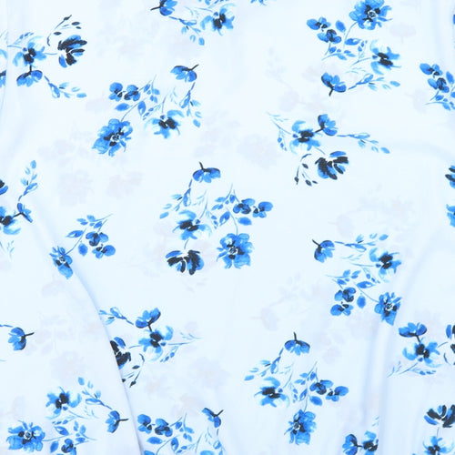 George Womens Blue Floral Polyester Basic Blouse Size 24 Round Neck
