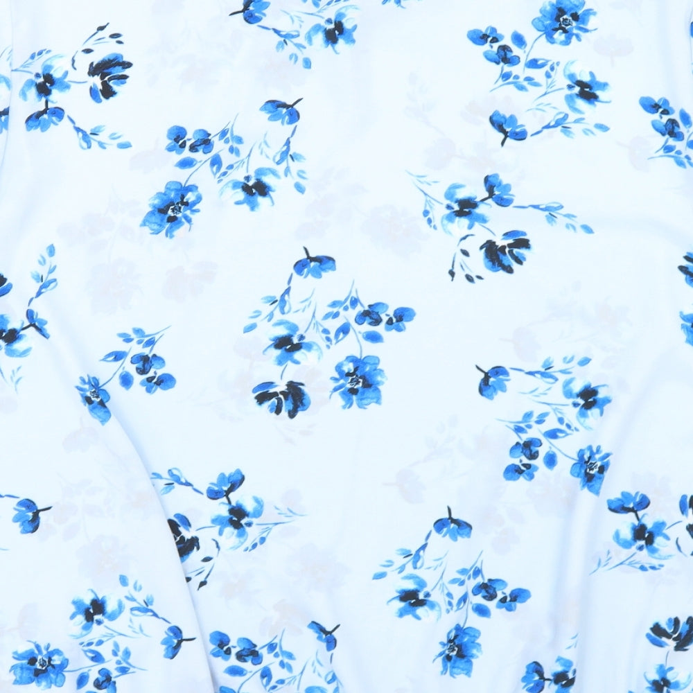 George Womens Blue Floral Polyester Basic Blouse Size 24 Round Neck