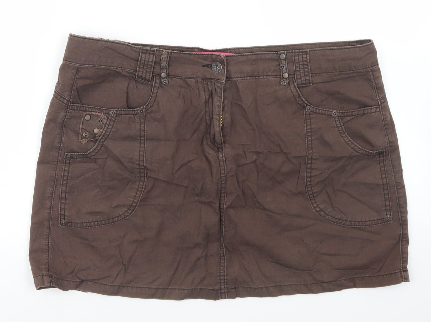 Falmer Womens Brown  Cotton Cargo Skirt Size 16   Button
