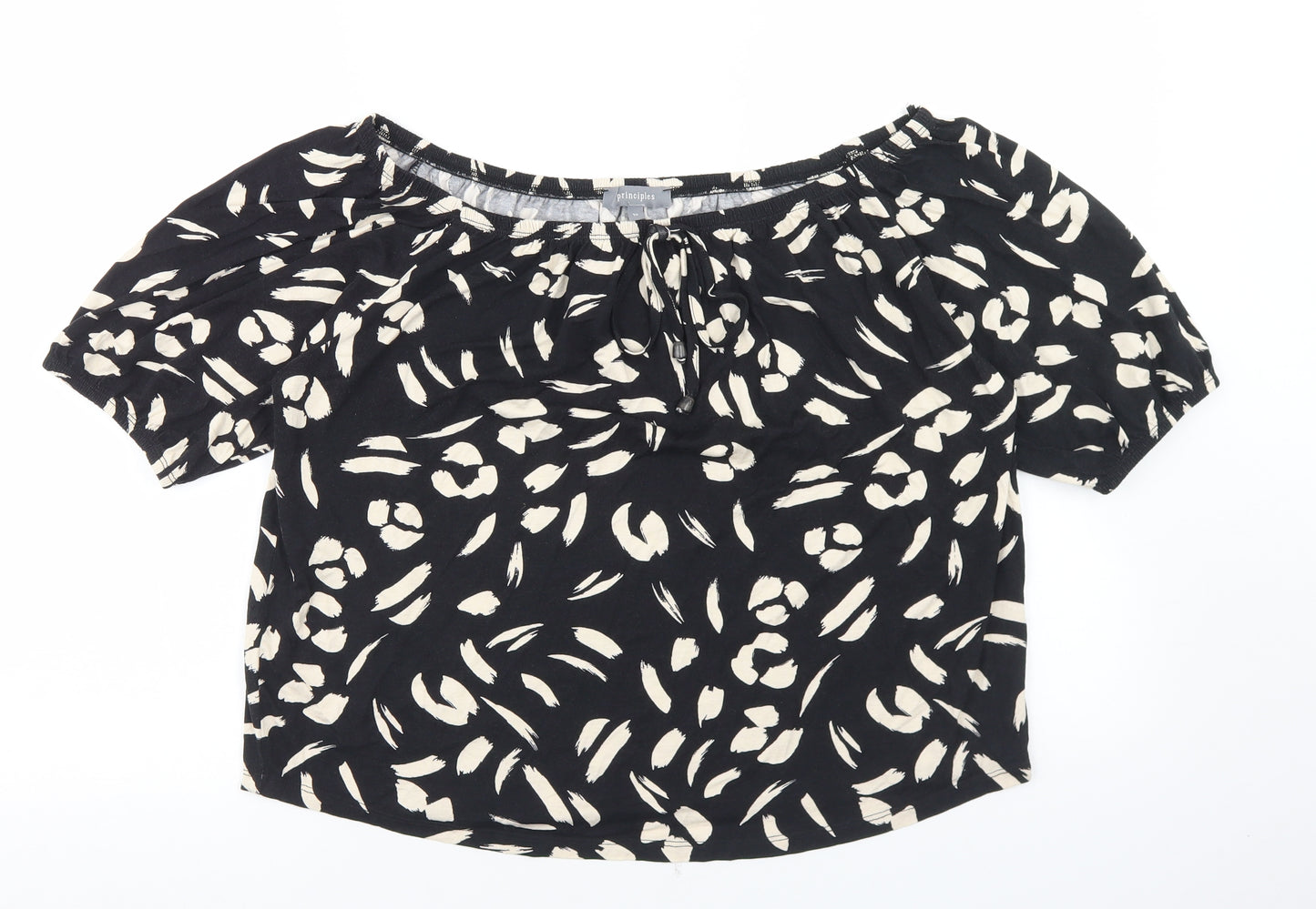 Principles Womens Black Geometric Viscose Basic T-Shirt Size 16 Off the Shoulder
