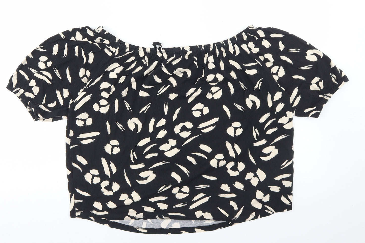 Principles Womens Black Geometric Viscose Basic T-Shirt Size 16 Off the Shoulder