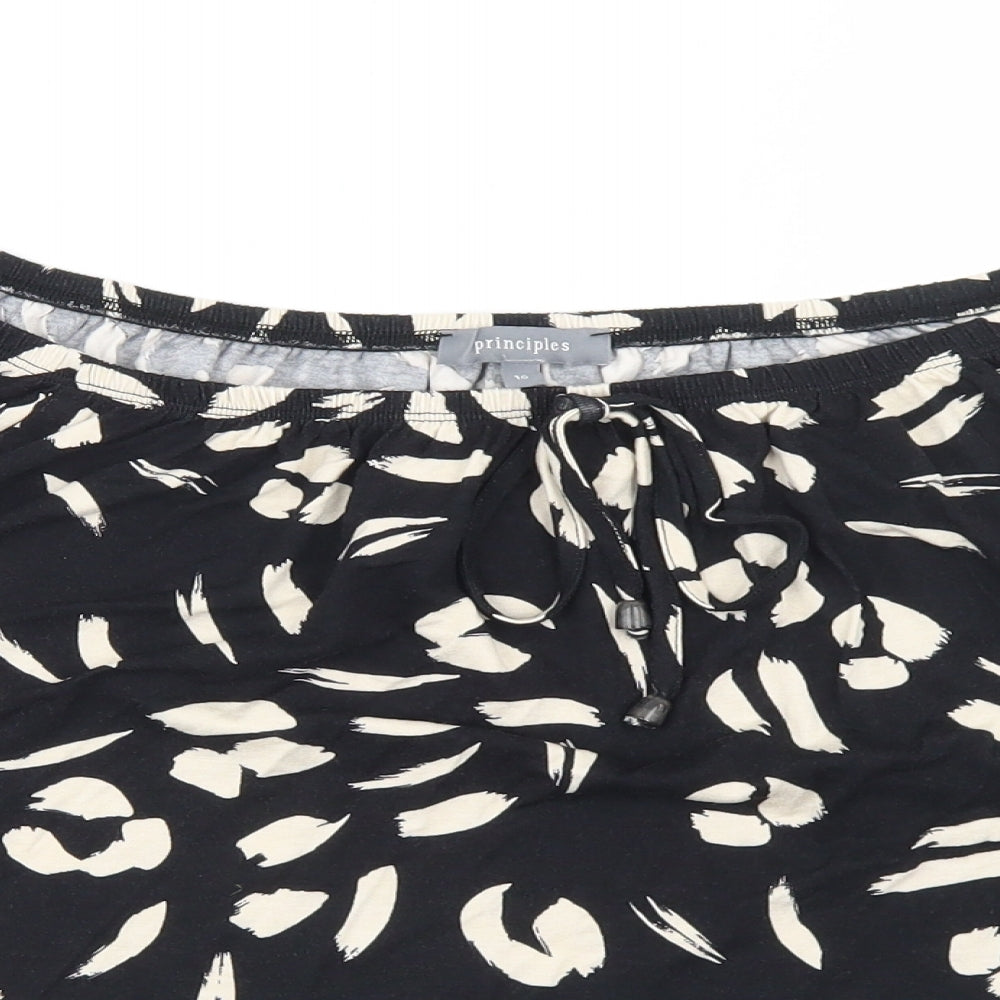 Principles Womens Black Geometric Viscose Basic T-Shirt Size 16 Off the Shoulder