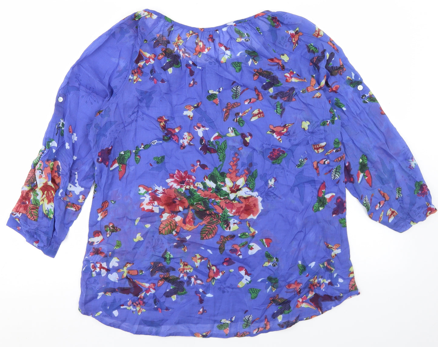 Klass Womens Blue Floral Cotton Basic Blouse Size 16 Round Neck