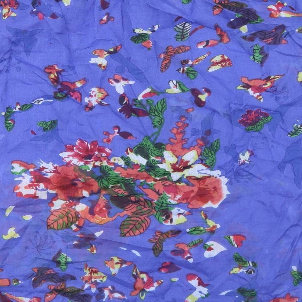 Klass Womens Blue Floral Cotton Basic Blouse Size 16 Round Neck