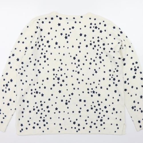 Marks and Spencer Womens White Crew Neck Geometric Acrylic Pullover Jumper Size 18   - Star Print