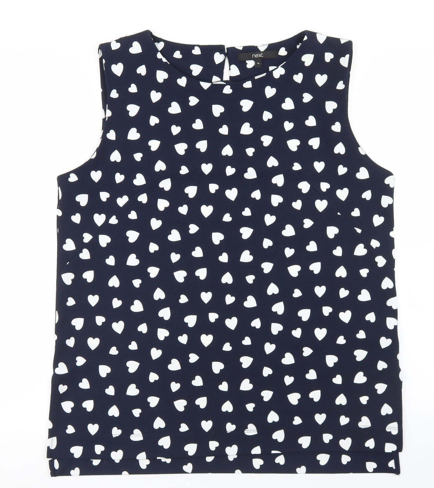 NEXT Womens Blue Geometric Polyester Basic Blouse Size 16 Round Neck - Heart Print