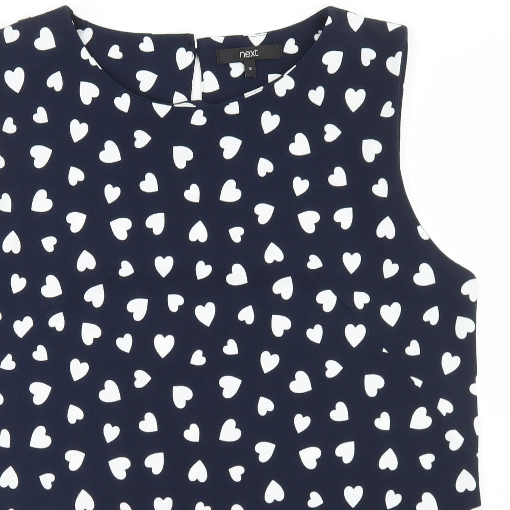 NEXT Womens Blue Geometric Polyester Basic Blouse Size 16 Round Neck - Heart Print