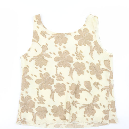 Chianti Womens Beige Floral Polyester Cropped Blouse Size 12 Round Neck - Lettuce Edging