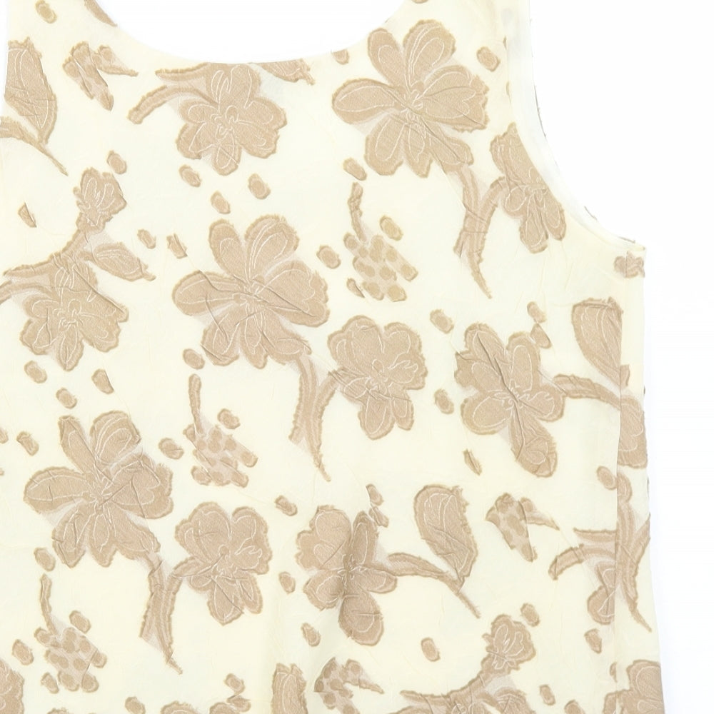 Chianti Womens Beige Floral Polyester Cropped Blouse Size 12 Round Neck - Lettuce Edging