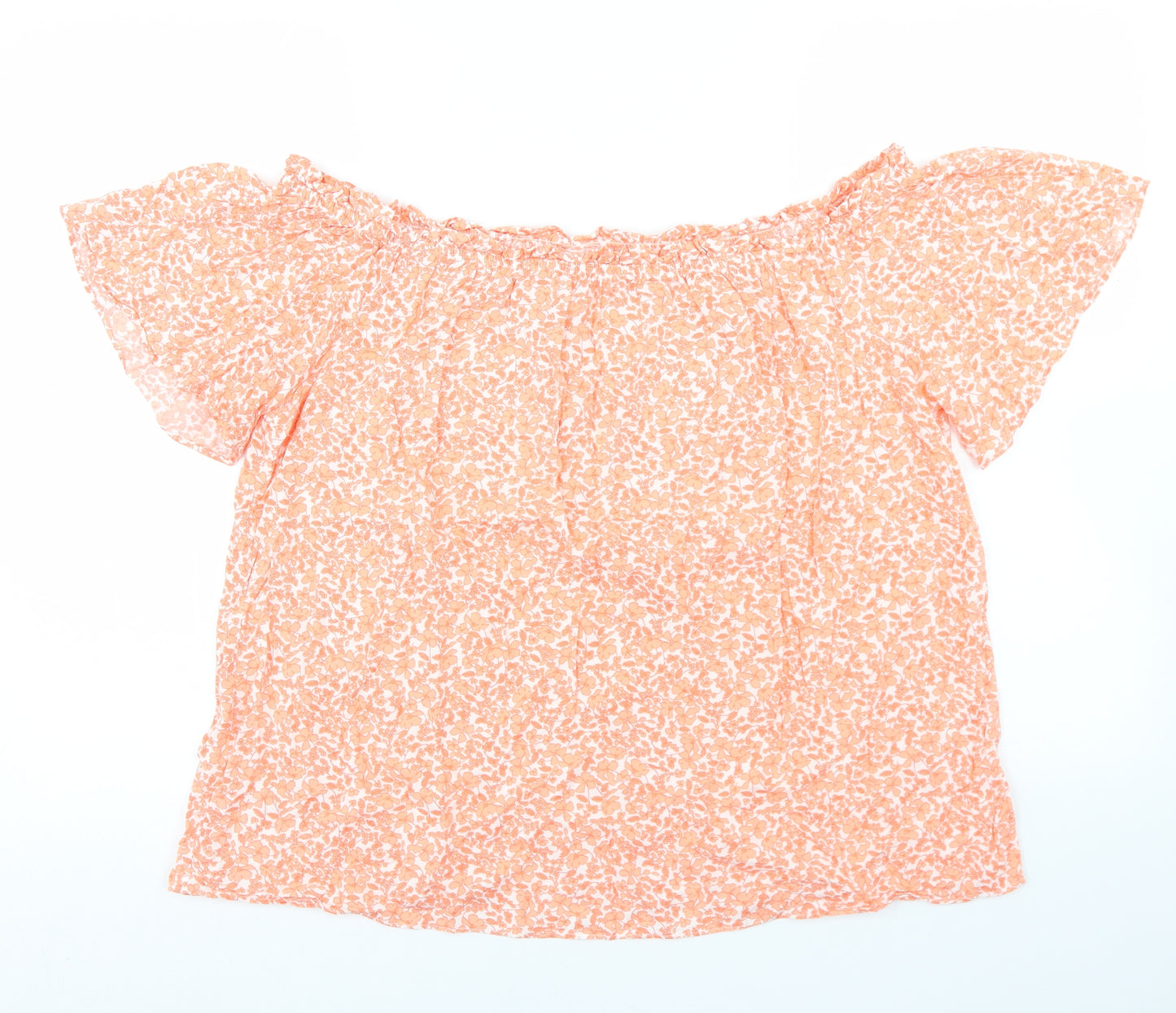 Papaya Womens Orange Floral Viscose Basic Blouse Size 16 Off the Shoulder