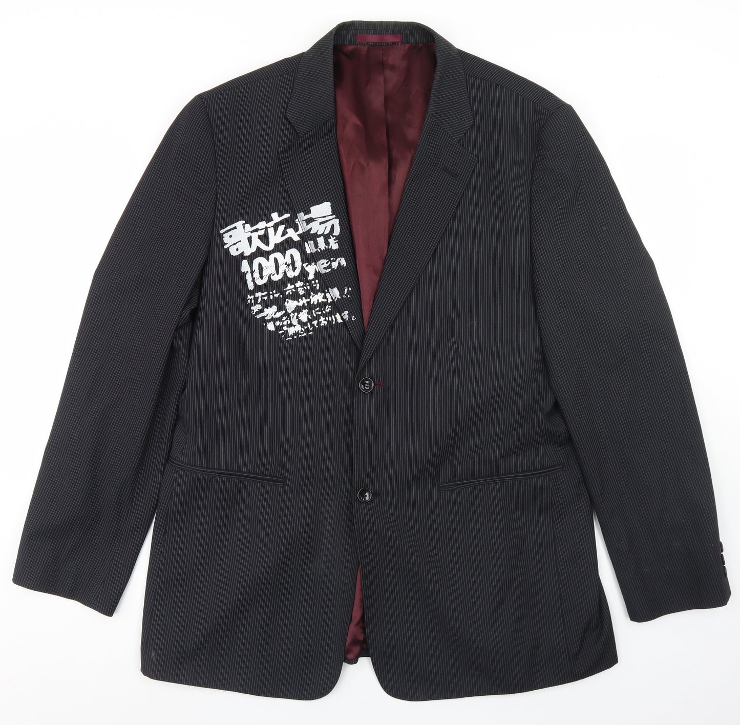 Burton Mens Black Striped Polyester Jacket Blazer Size L